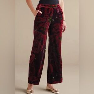 Soft Surroundings Aria Velvet Wide Leg Pants Romantic Roses Large Holiday Floral